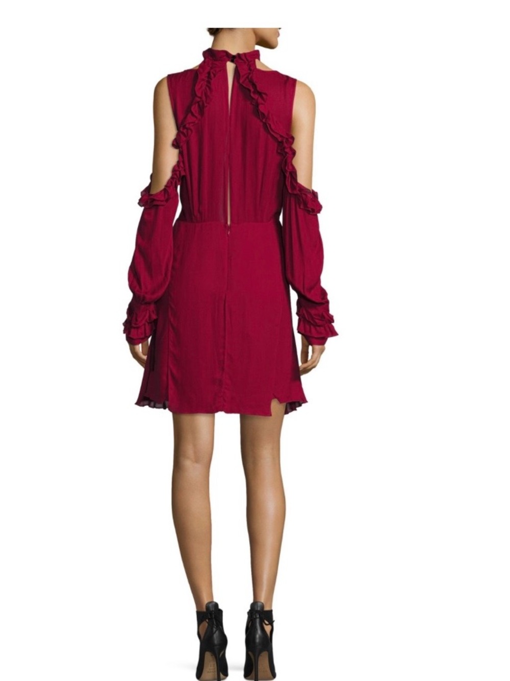 IRO Burgundy Cold-Shoulder Ruffle Mini Dress - Picture 8 of 12